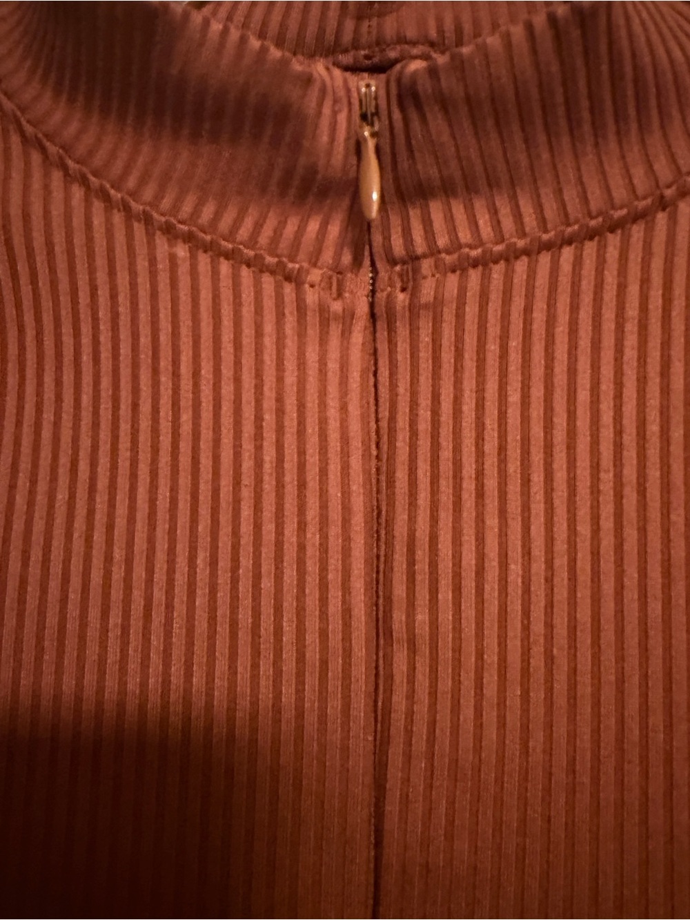 Abercrombie & Fitch Ribbed Zip Mock Neck Long Sleeve Bodysuit Brown M - Picture 5 of 11